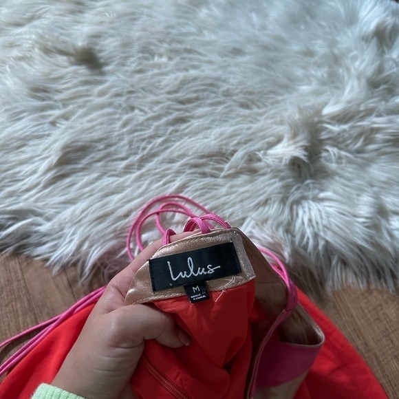 LULU’S Bright On Coral Orange Color Block Swing Dress - Picture 3 of 3